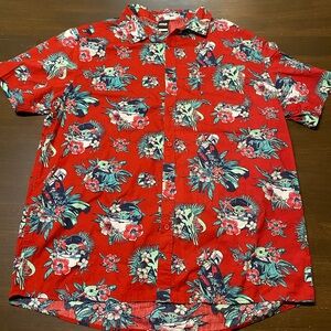 Star Wars Shirt Men XXL Hawaiian Tiki Aloha Camp Grogu Yoda Mandalorian Disney